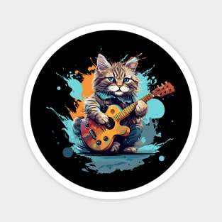 Cat Playing Guitar Magnet